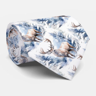 Cravate Cerf bleu nuit enneigé aquarelle
