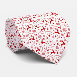 Cravate Cerfs et Snowflakes Motif de Noël blanc et rouge