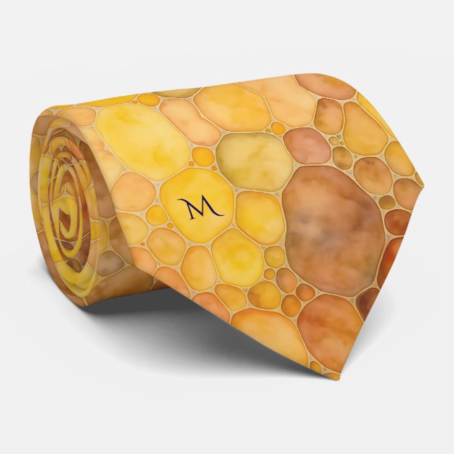 Cravate Chaleureux Honeypeb Ambre Couleurs Motif Monogramm (Roulé)