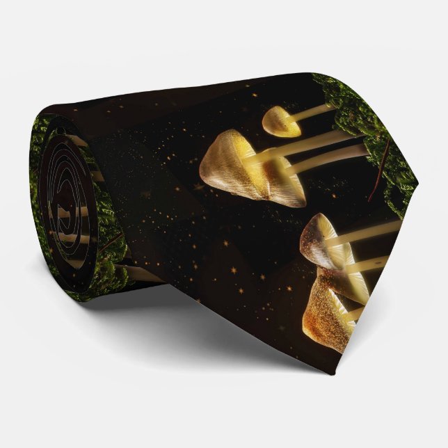 Cravate Champignons brillants nocturnes étoilés (Roulé)