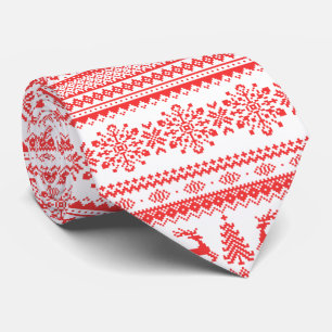 Cravate Chandail de Noël rouge brun motif monogramme