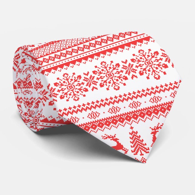 Cravate Chandail de Noël rouge brun motif monogramme (Roulé)