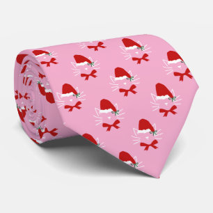 Cravate Chapeau de Santa rose rouge blanc Nœud Chat Noël