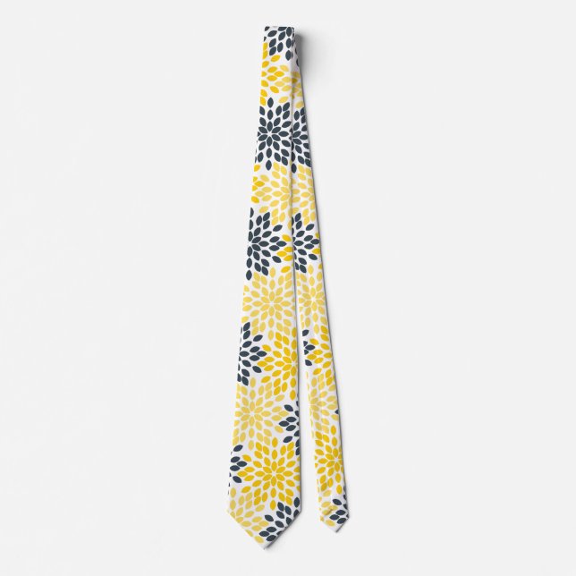 Cravate Charbon jaune et gris Moderne Floral (Devant)