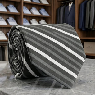 Cravate Charbon noir, rayures diagonales grises et blanche