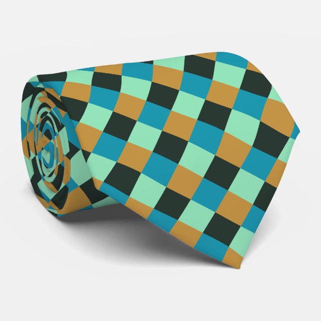 Cravate Charbon Ochre Turquoise Vert Bleu Plaid (Roulé)