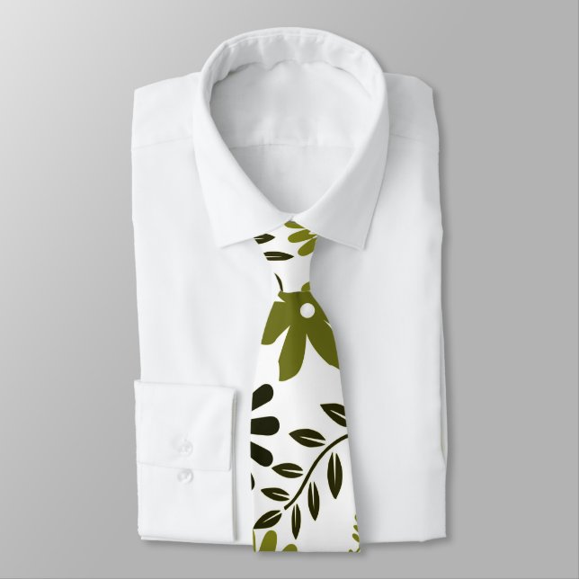 Cravate Chartreuse et motif floral vert olive foncé (Attaché)