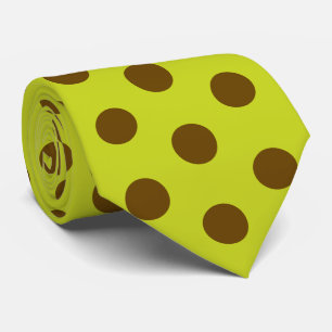 Cravate Chartreuse vert et points marrons Soie de Jockey D