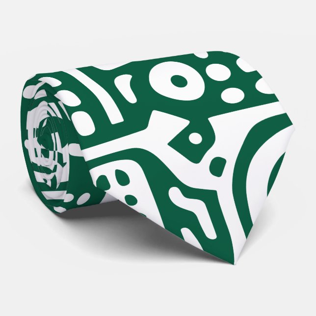 Cravate chasseur doodles vert et blanc de 7 (Roulé)