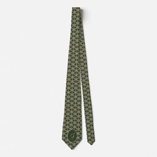 Cravate Chasseur Green Snowflakes Motif Monogramme (Devant)