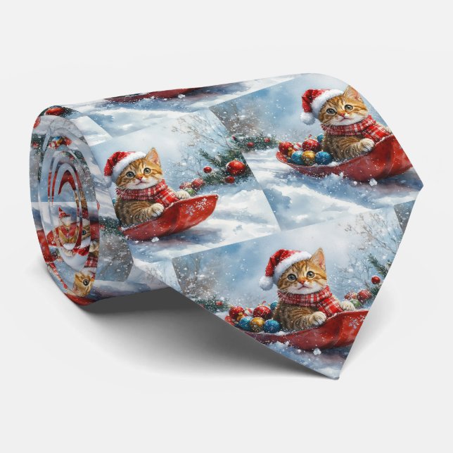 Cravate Chat abyssinien en sledge laissez-le neiger Noël (Roulé)
