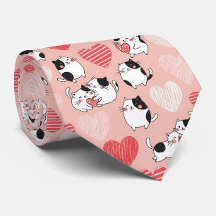 Cravate Chat Kawaii & Cœurs Motif de la Saint-Valentin (6)