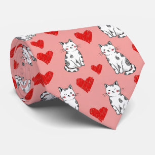 Cravate Chat Kawaii & Motif de la Saint-Valentin Cœurs (5)