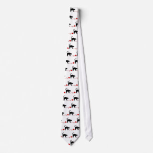 Cravate Chat noir et fil en forme de coeur (rouges)