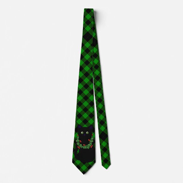 Cravate chat noir | Meowy Christmas | Plaid de la garland  (Devant)