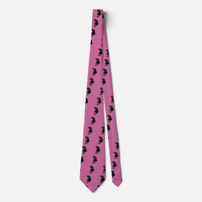 Cravate CHAT NOIR NINJA Dessin noir rose (Devant)