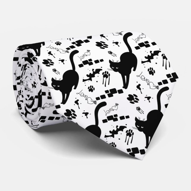 Cravate Chat noir sur la rue (Roulé)