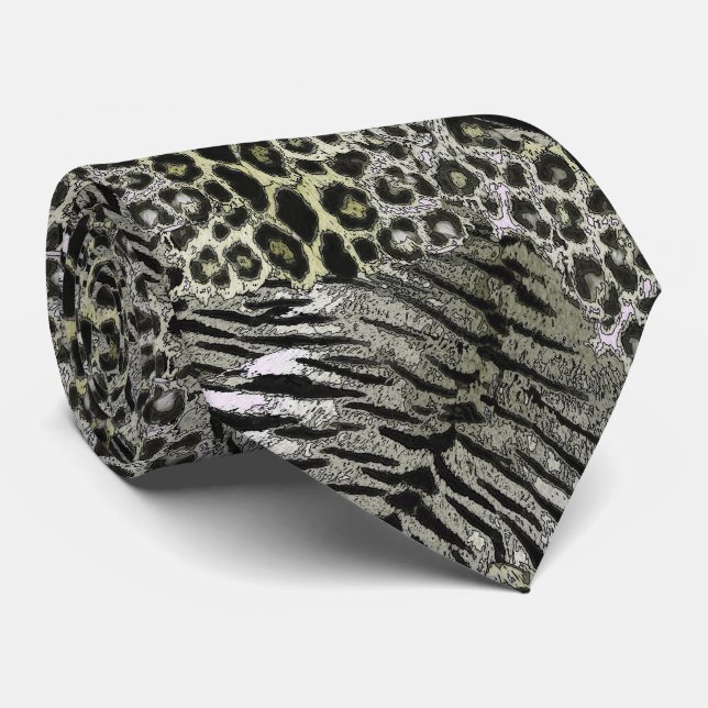Cravate Chat rayé à pois tendance peau de tigre léopard (Roulé)