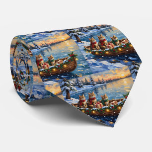 Cravate Chat Sibérien Noël Bateau Fêtes