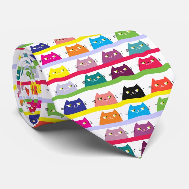 Cravate Chat, Vibrant Motif coloré (Roulé)