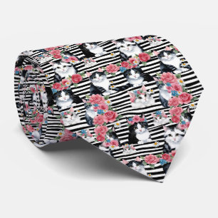 Cravate Chats adorables Roses roses et rayures noires