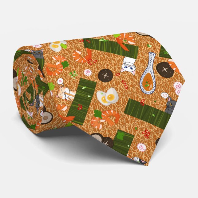 Cravate Chats Kawaii Ramen (Roulé)