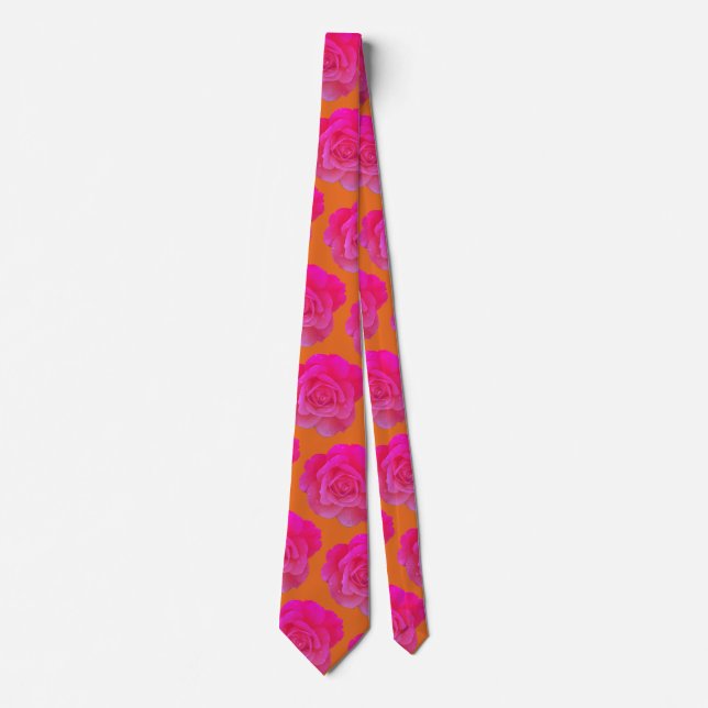 Cravate Chaud rose Orange Floral Rose Moderne Design Cadea (Devant)