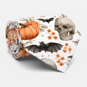 Cravate Chauve-souris et fleurs d'Halloween