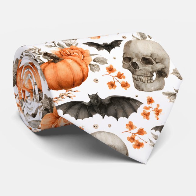 Cravate Chauve-souris et fleurs d'Halloween (Roulé)