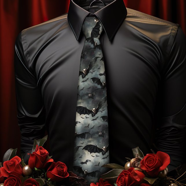 Cravate Chauve-souris gothique Halloween | Mariage gothiqu (Show your friends your batty side with this bats tie, perfect for Gothic Weddings or Halloween)