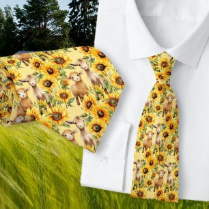 Cravate Chemise à fleurs de tournesol jaune avec animaux d