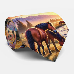 Cravate Chemises de chevaux sauvages au coucher du soleil