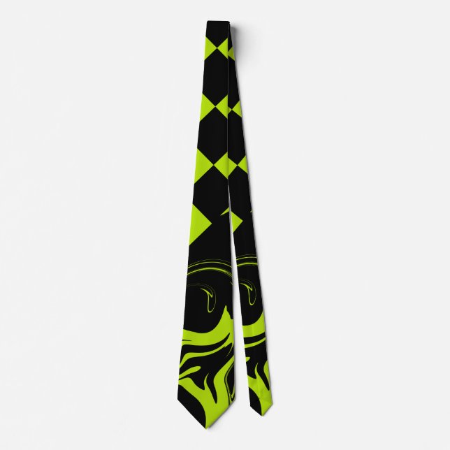 Cravate Chèques et permules - Lime vert et noir (Devant)