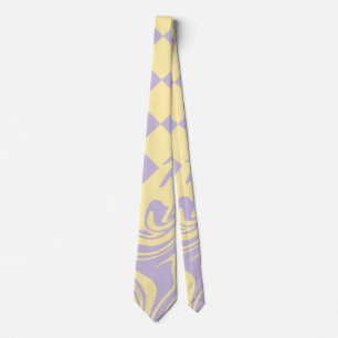 Cravate Chèques et tourbillons - Pastel Jaune et Violet