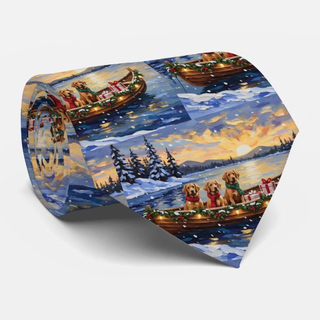 Cravate Chesapeake Bay Retriever Christmas Boat Holiday (Roulé)