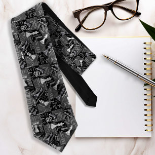 Cravate Chess Terms and Pieces Black and White ID784