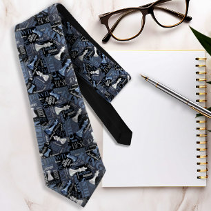 Cravate Chess Terms and Pieces Silver and Blue ID784