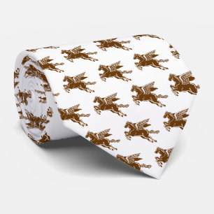 Cravate Cheval volant - Noix Brown et blanche sur blanc