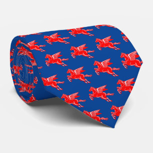 Cravate Cheval volant - Rouge et Blanc sur Bleu Profond