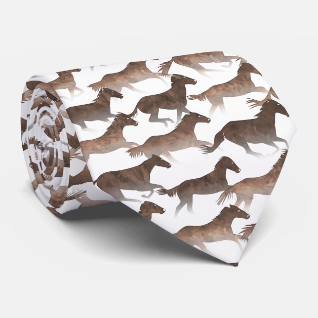 Cravate Chevaux Brown d'aquarelle (Roulé)