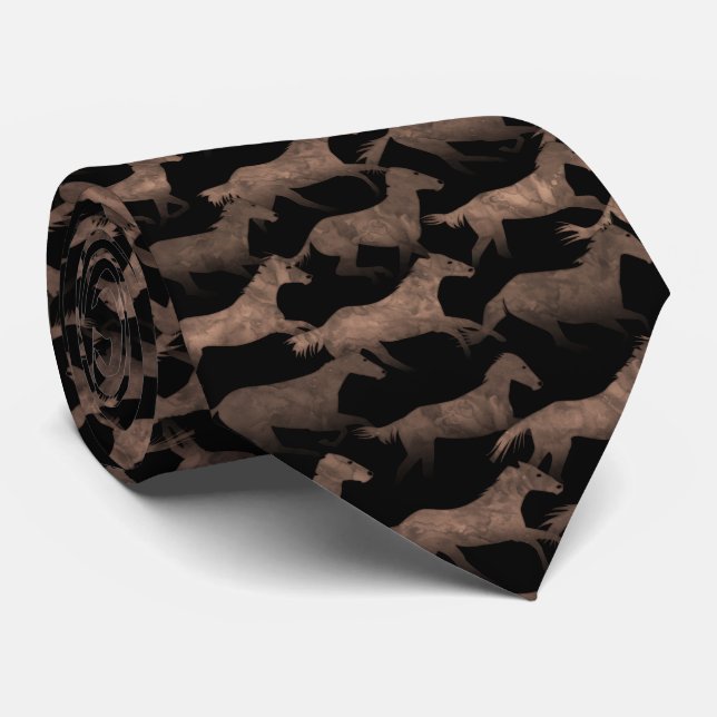 Cravate Chevaux Brown d'aquarelle - noir (Roulé)