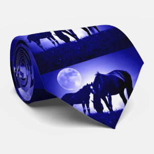 Cravate Chevaux Lune de nuit Bleue