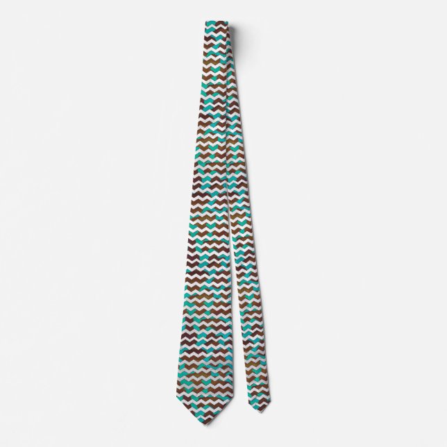 Cravate Chevron Cow Impression Brown et Turquoise (Devant)