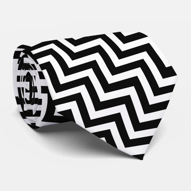 Cravate Chevron en diagonale noir et blanc (Roulé)