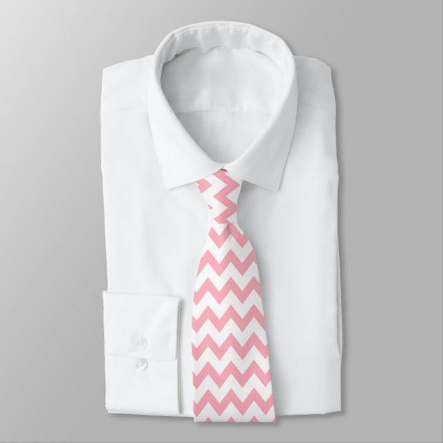 Cravate Chevron Zig Zag Motif Chic rose blanc Scandi (Attaché)