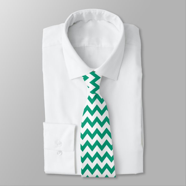 Cravate Chevron Zig Zag Motif Emerald Green White Chic (Attaché)