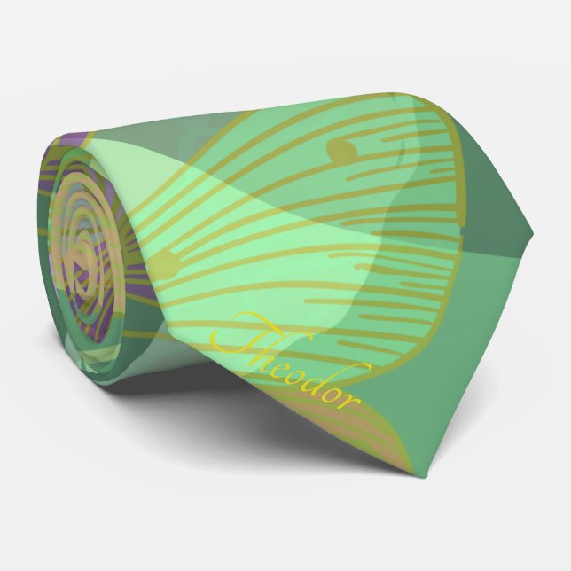 Cravate Chic Beurre d'or Pistachio Violet Motif (Roulé)