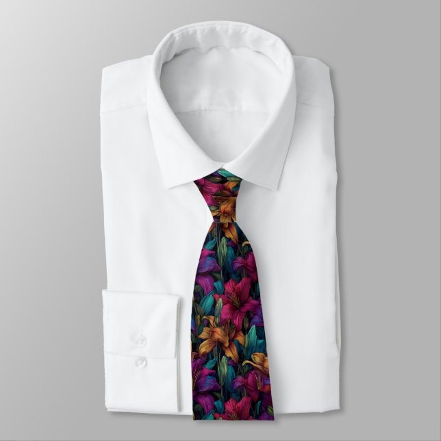 Cravate Chic Christmas Gift For Husband Lilies Floral (Attaché)