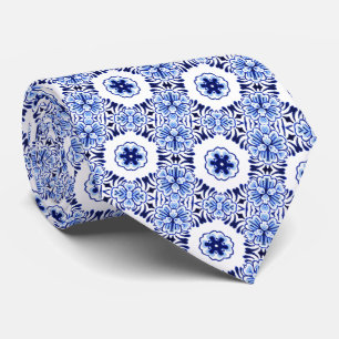 Cravate Chic Classique Delft Bleu Floral Motif d'Art Holla