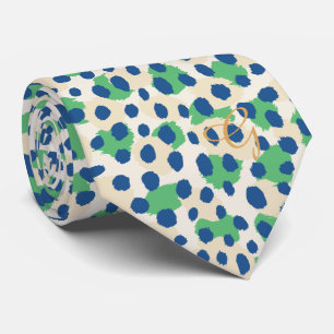 Cravate Chic couleur vert bleu cheetah imprimé monogramme